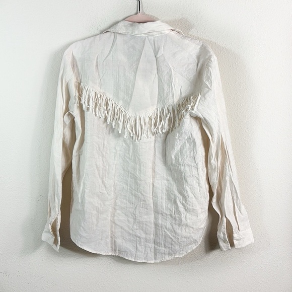 Zara western cowgirl style fringe button down shirt off white / beige size M - Picture 4 of 9